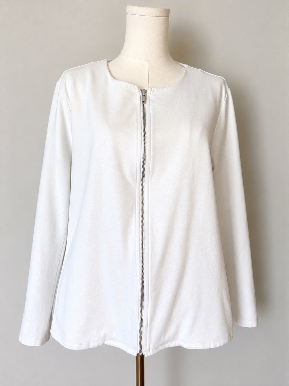 Eileen Fisher Organic Cotton Ponte Zip Front Jacket White Large L